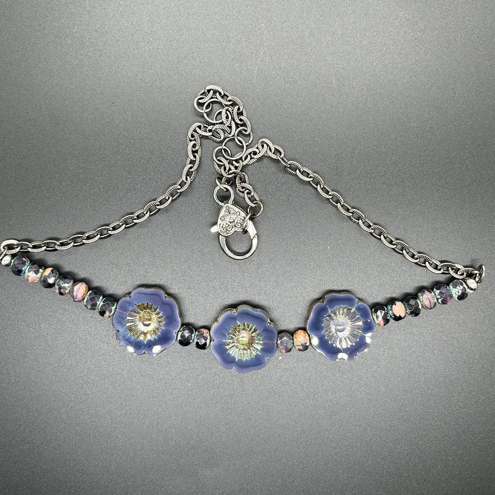 Triple Purple Opaline Hibiscus Necklace à Clef
