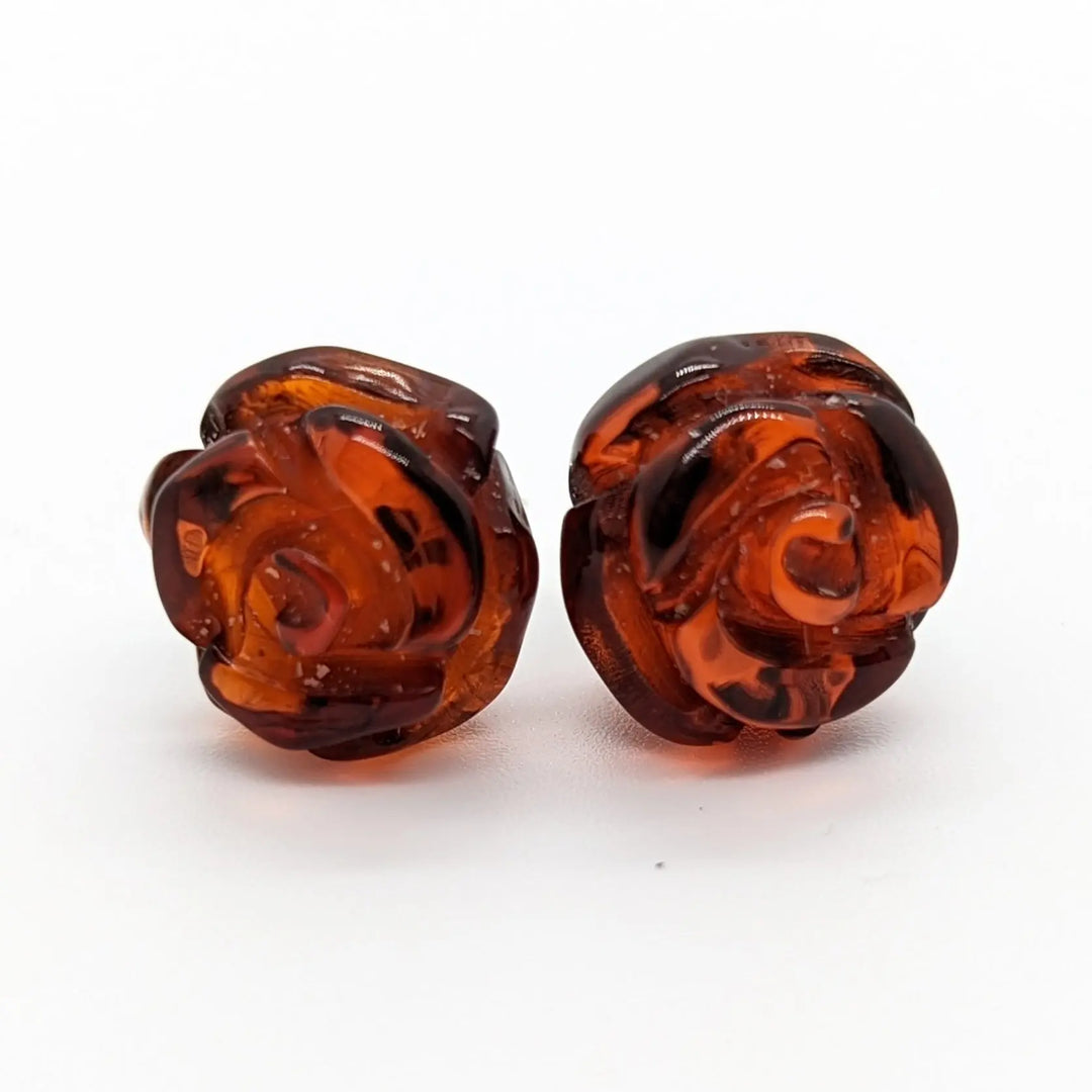 Dark Honey Amber Rose Earring à Clef