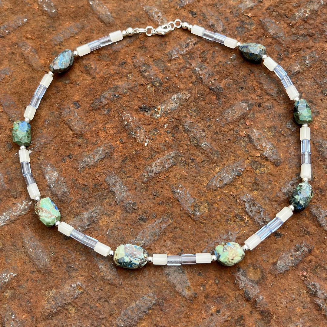Chrysocolla and Vintage Atlas Glass Necklace à Clef