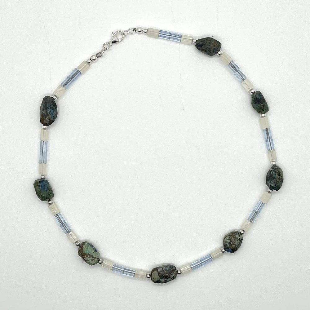 Chrysocolla and Vintage Atlas Glass Necklace à Clef