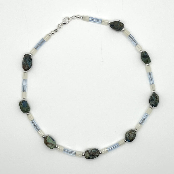 Chrysocolla and Vintage Atlas Glass Necklace à Clef