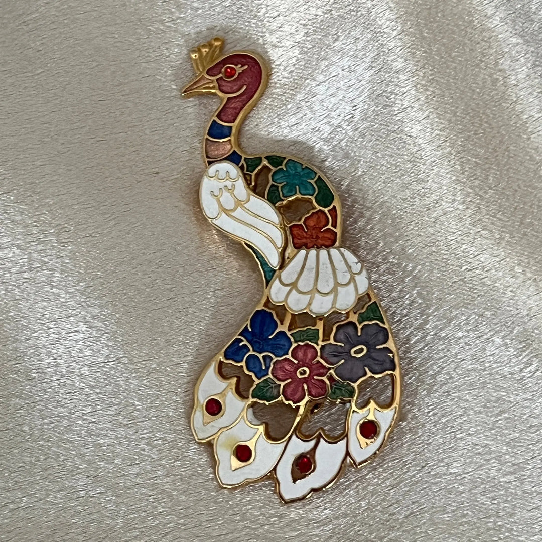 Fantasy Flower Peacock Brooch à Clef