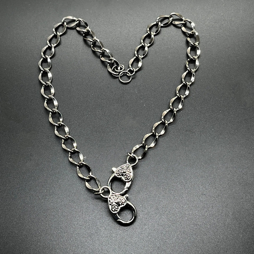 Gun Metal Fancy Chunky Curb Chain Bracelet à Clef