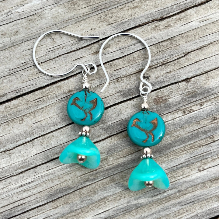 Turquoise Bird Earrings à Clef