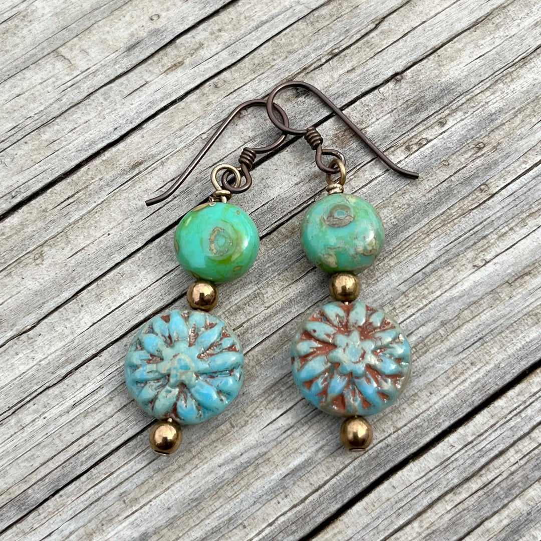 Turquoise Dahlia Earrings à Clef