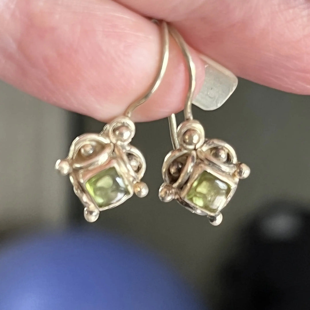 Vintage Sterling Silver Hand Made Labradorite Drop Earrings à Clef