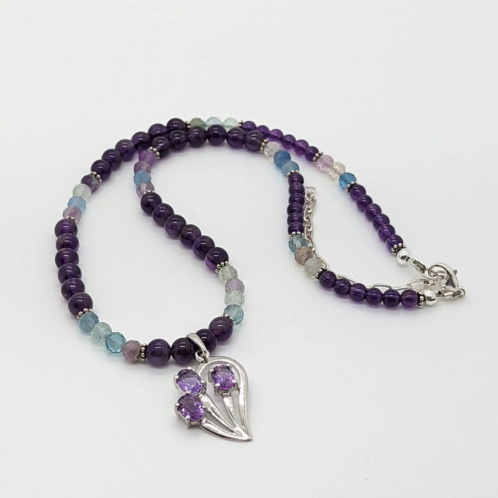 Amethyst and Fluorite Pendant Necklace à Clef