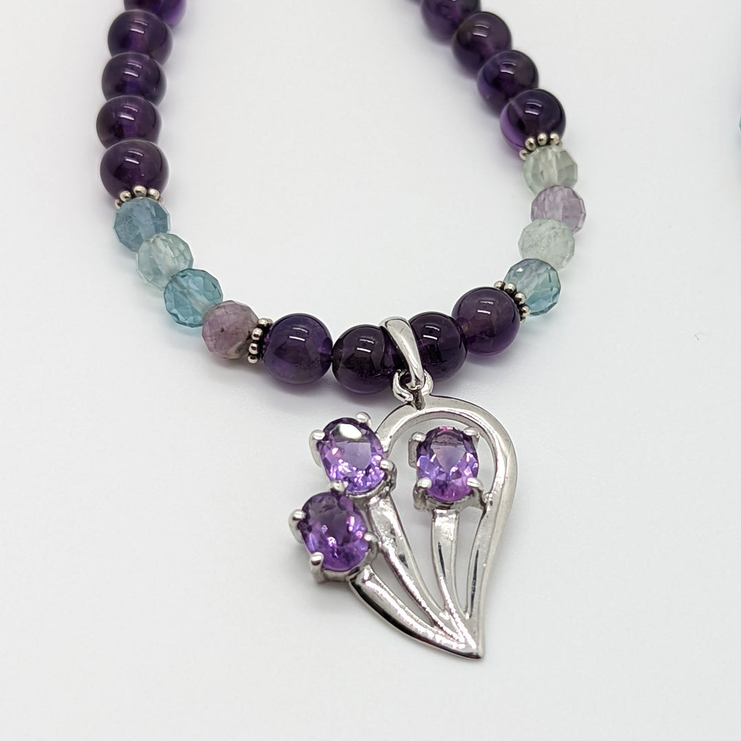 Amethyst and Fluorite Pendant Necklace à Clef