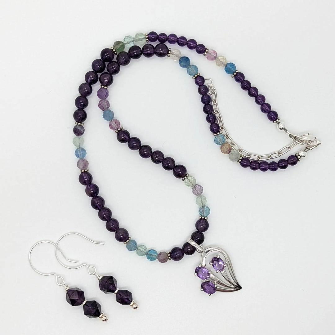 Amethyst and Fluorite Pendant Necklace à Clef