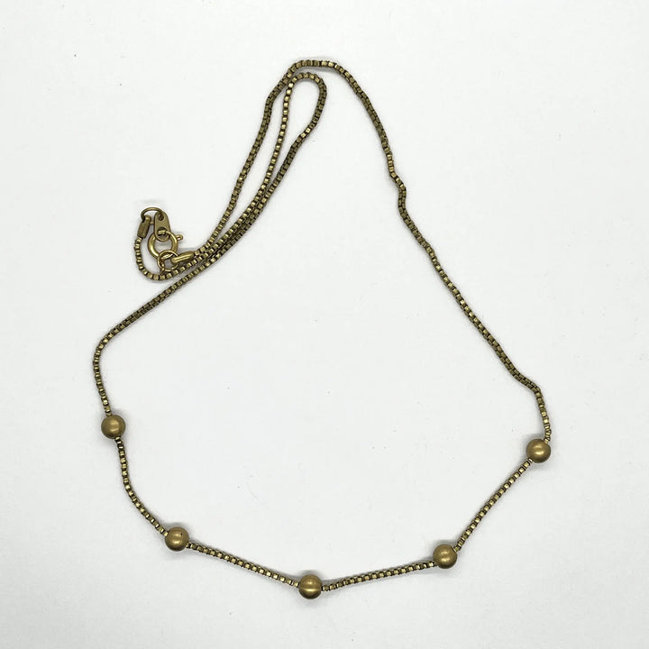 Brass Box Chain with Balls Necklace à Clef