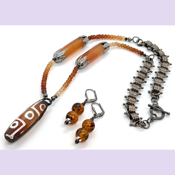 Carnelian Agate Modern Dzi Pendant Necklace à Clef