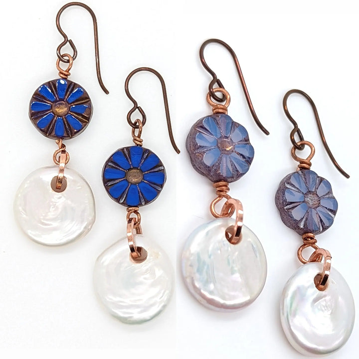 Freshwater Pearl and Hibiscus Flower Earrings à Clef