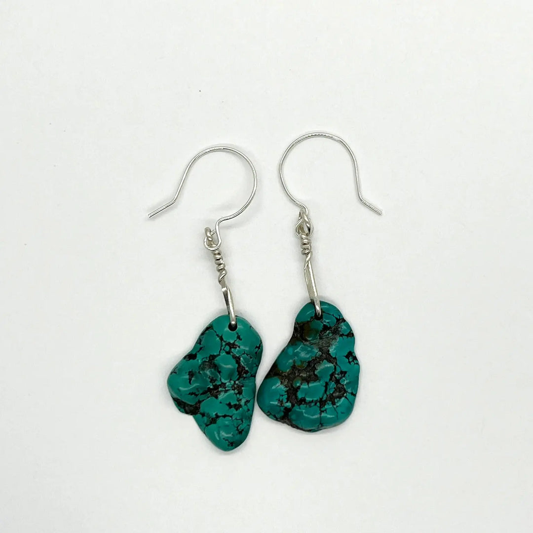 Hubei Turquoise Flat Drop Earrings à Clef