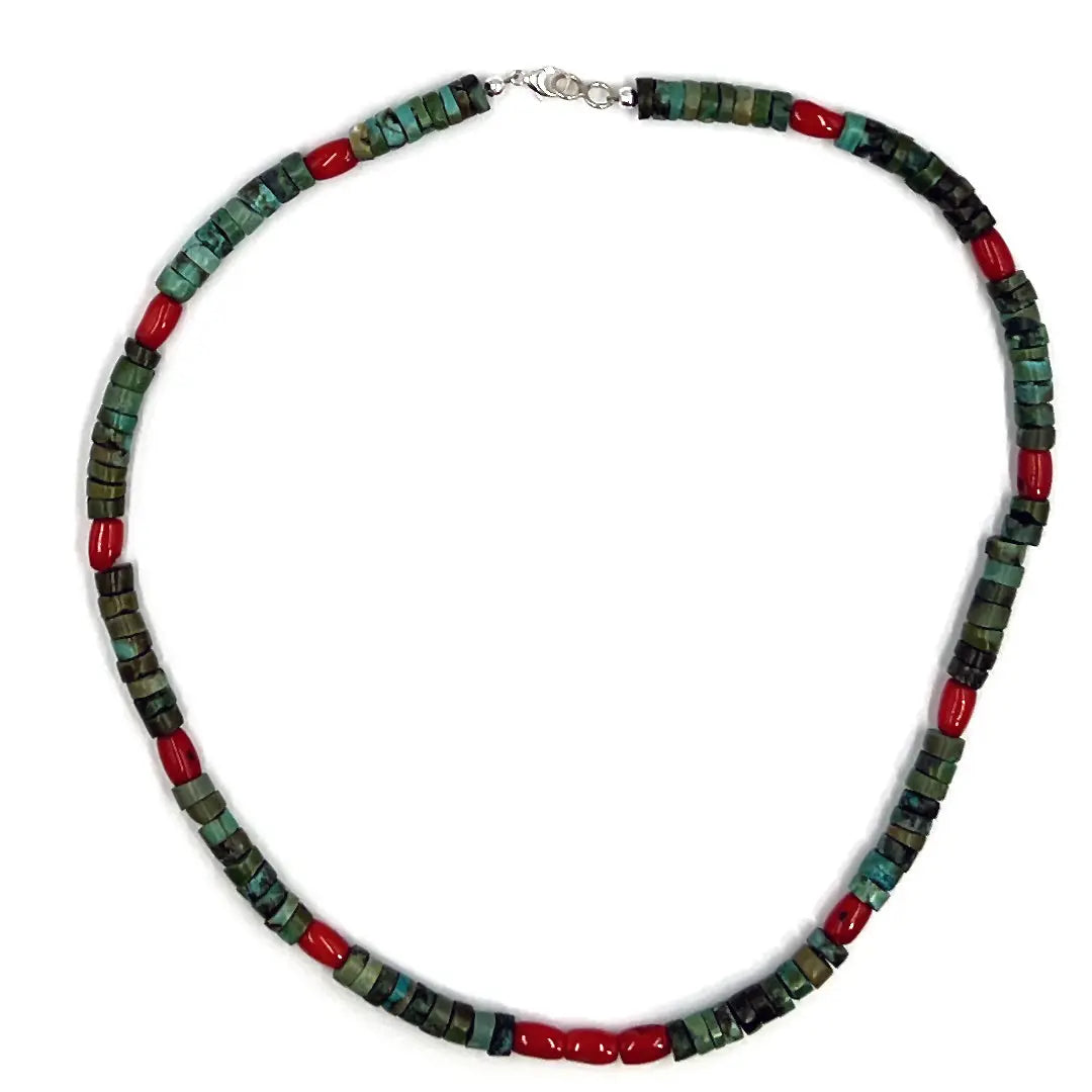Hubei Turquoise and Red Coral Necklace à Clef