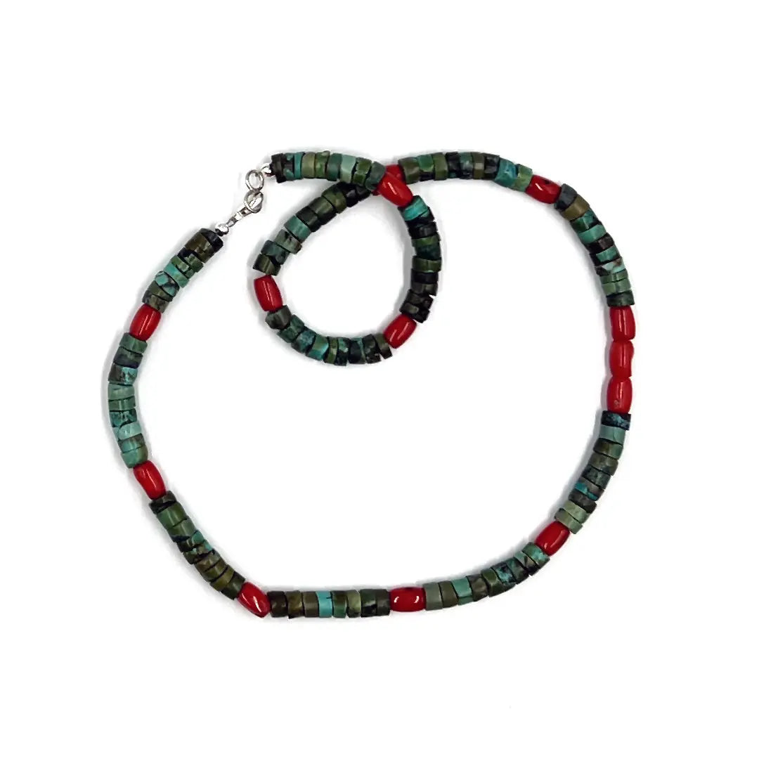 Hubei Turquoise and Red Coral Necklace à Clef
