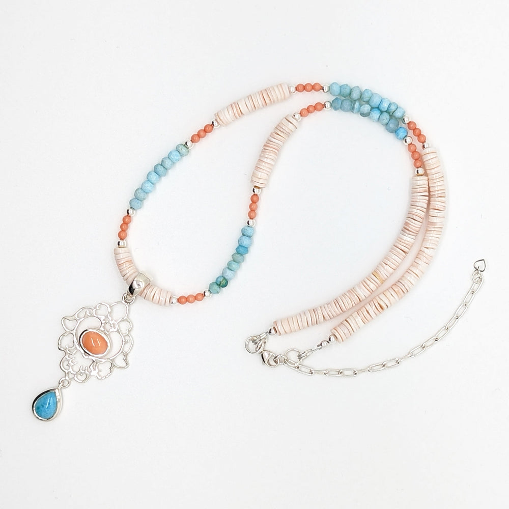 Larimar Coral Pendant Necklace à Clef
