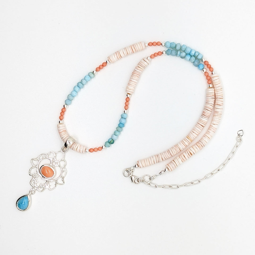 Larimar Coral Pendant Necklace à Clef