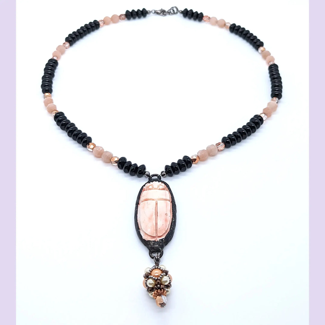 Milky Pink and Black Scarab Necklace à Clef