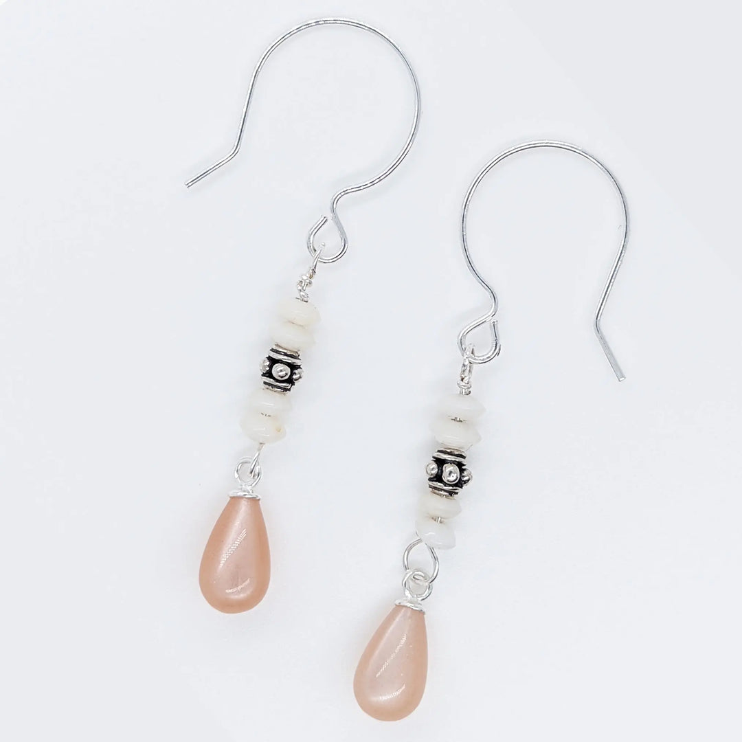 Peach Moonstone and Coral Drop Earrings à Clef