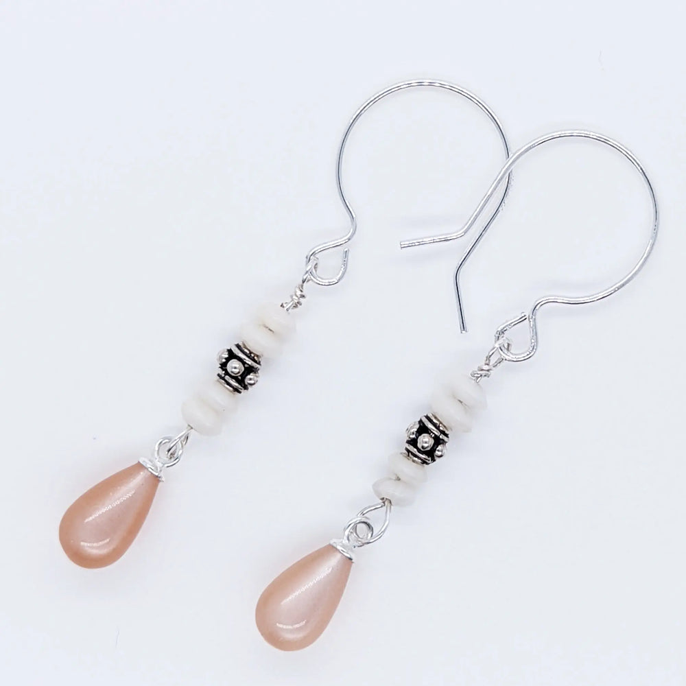 Peach Moonstone and Coral Drop Earrings à Clef