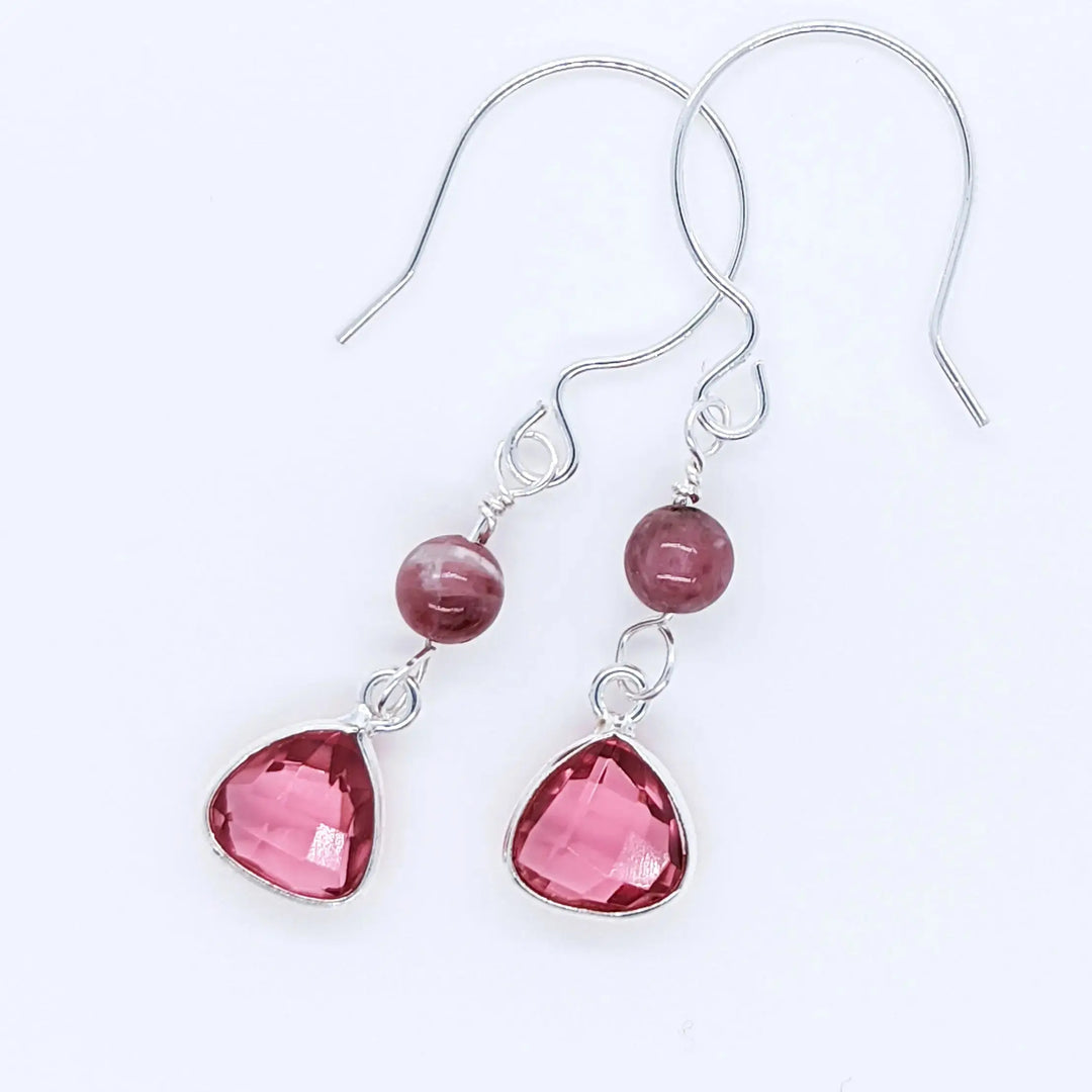 Pink Hydro Quartz and Tourmaline Earrings à Clef