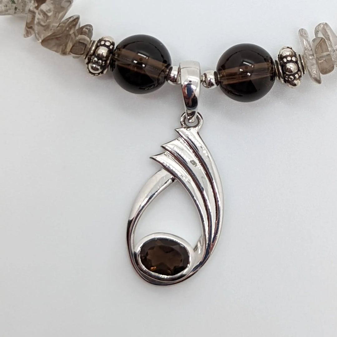 Smoky Quartz Pendant Necklace à Clef