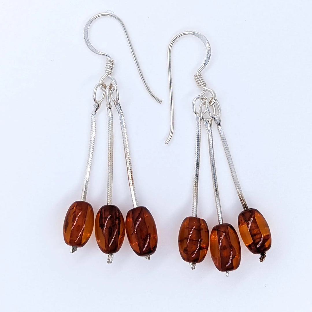 Triple Honey Amber Oval Drop Earrings à Clef