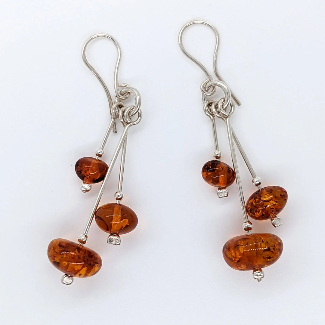 Triple Honey Amber Rondelle Drop Earrings à Clef